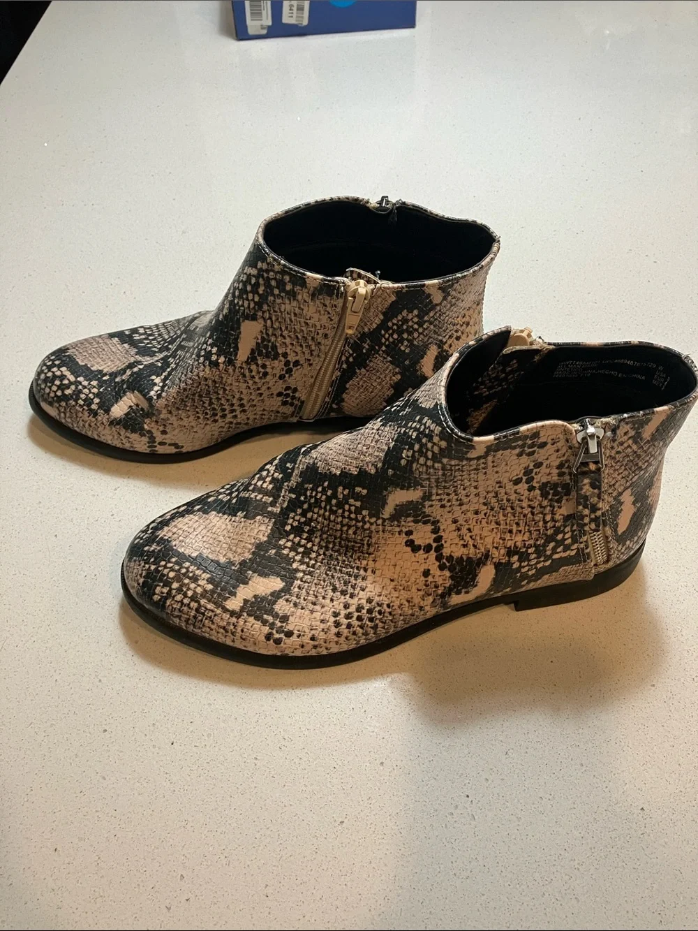 Time and Tru Snake-Print Ankle Booties in Tan and Black size 10W